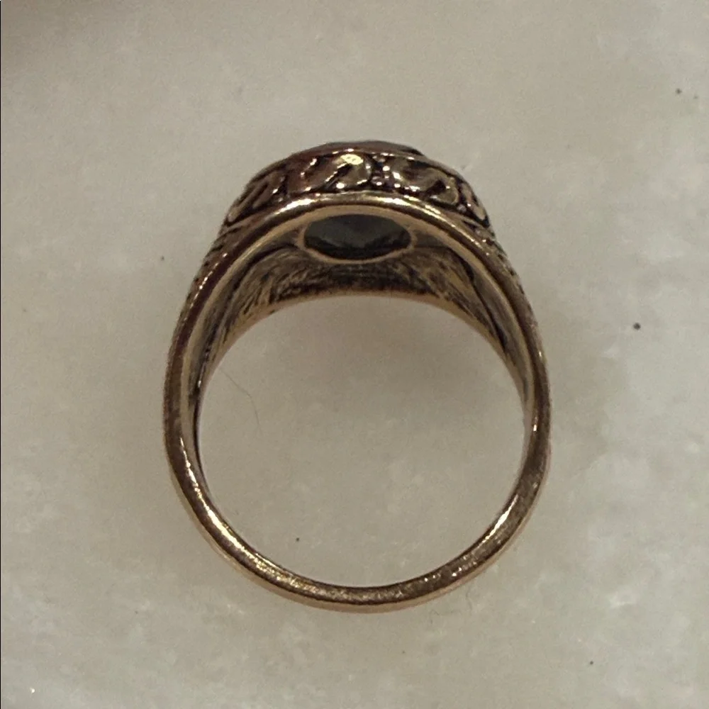 New Artisan Antique Style Brass-Tone Men's Ring with Black Oval Crystal Stone
